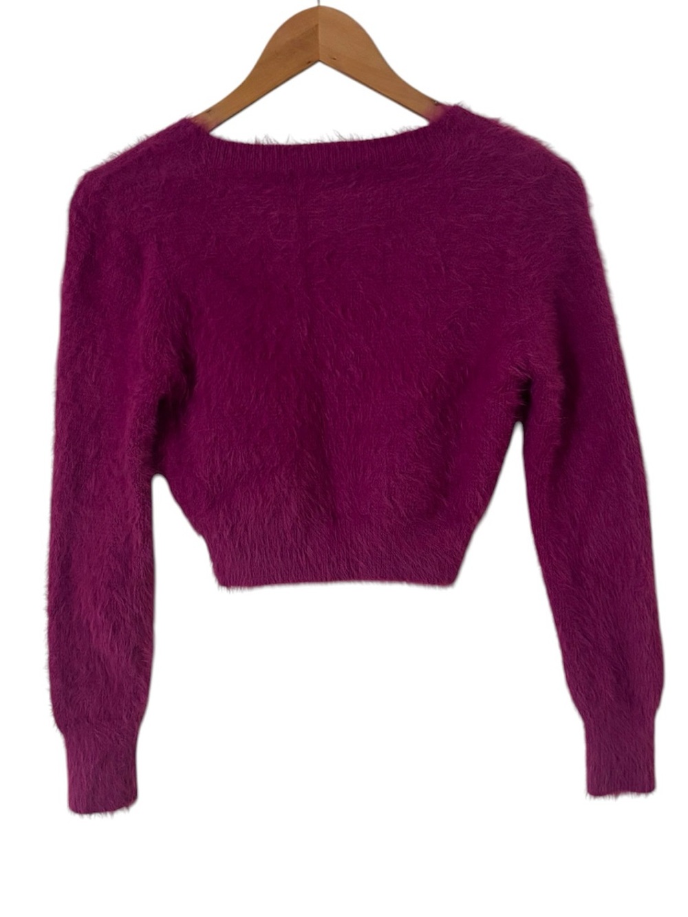Lulu’s Heartwarming Magenta Purple Fuzzy Cropped Sweater - Picture 3 of 4
